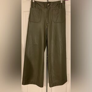 Maeve By Anthropology Faux Leather Olive Green Wide-Leg Pants Size 27